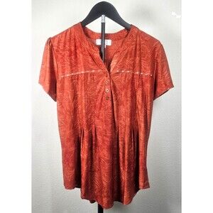 Shannon Ford New York Petite PM Burnt Orange Embroidered Studded Peasant Top